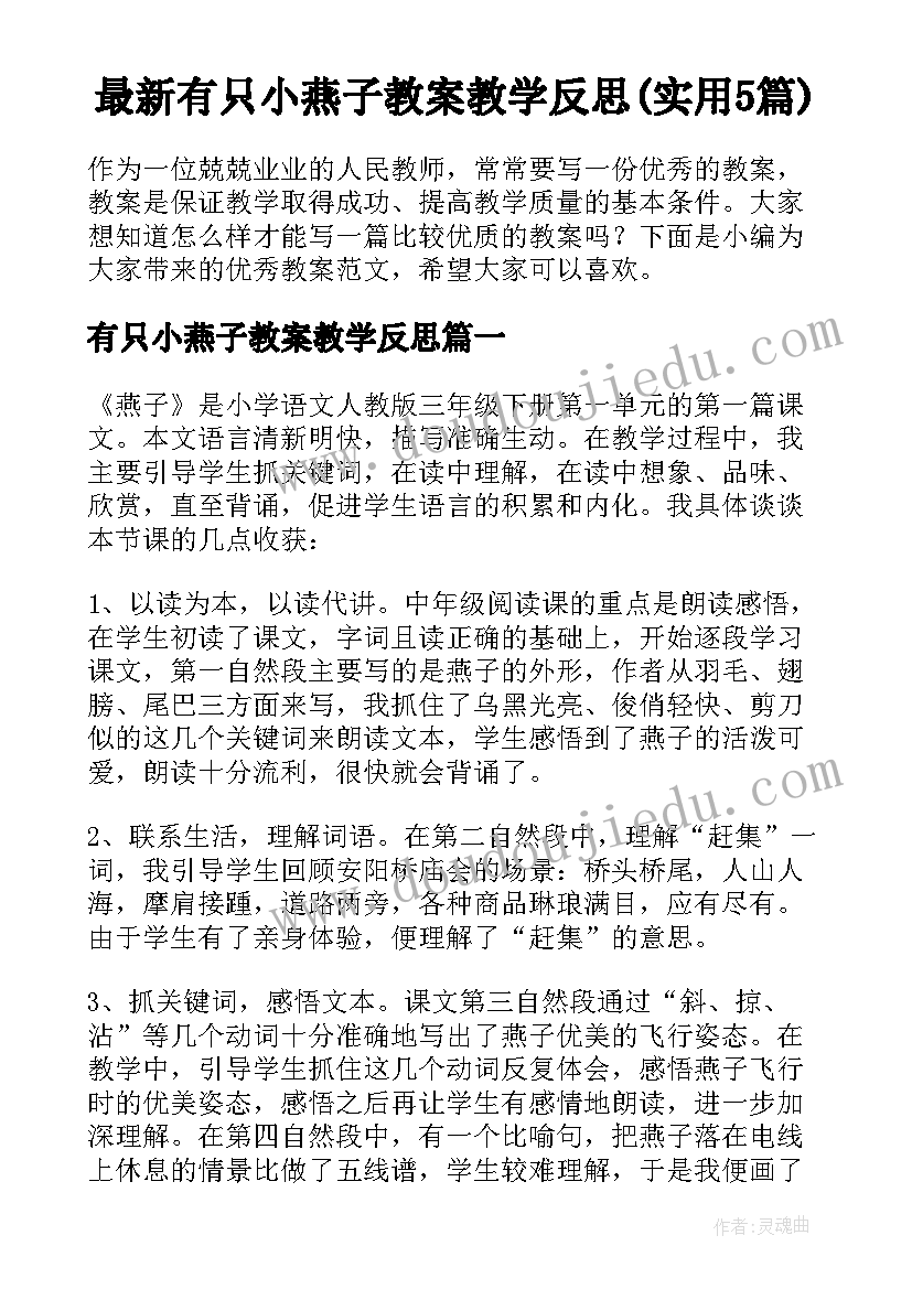 最新有只小燕子教案教学反思(实用5篇)