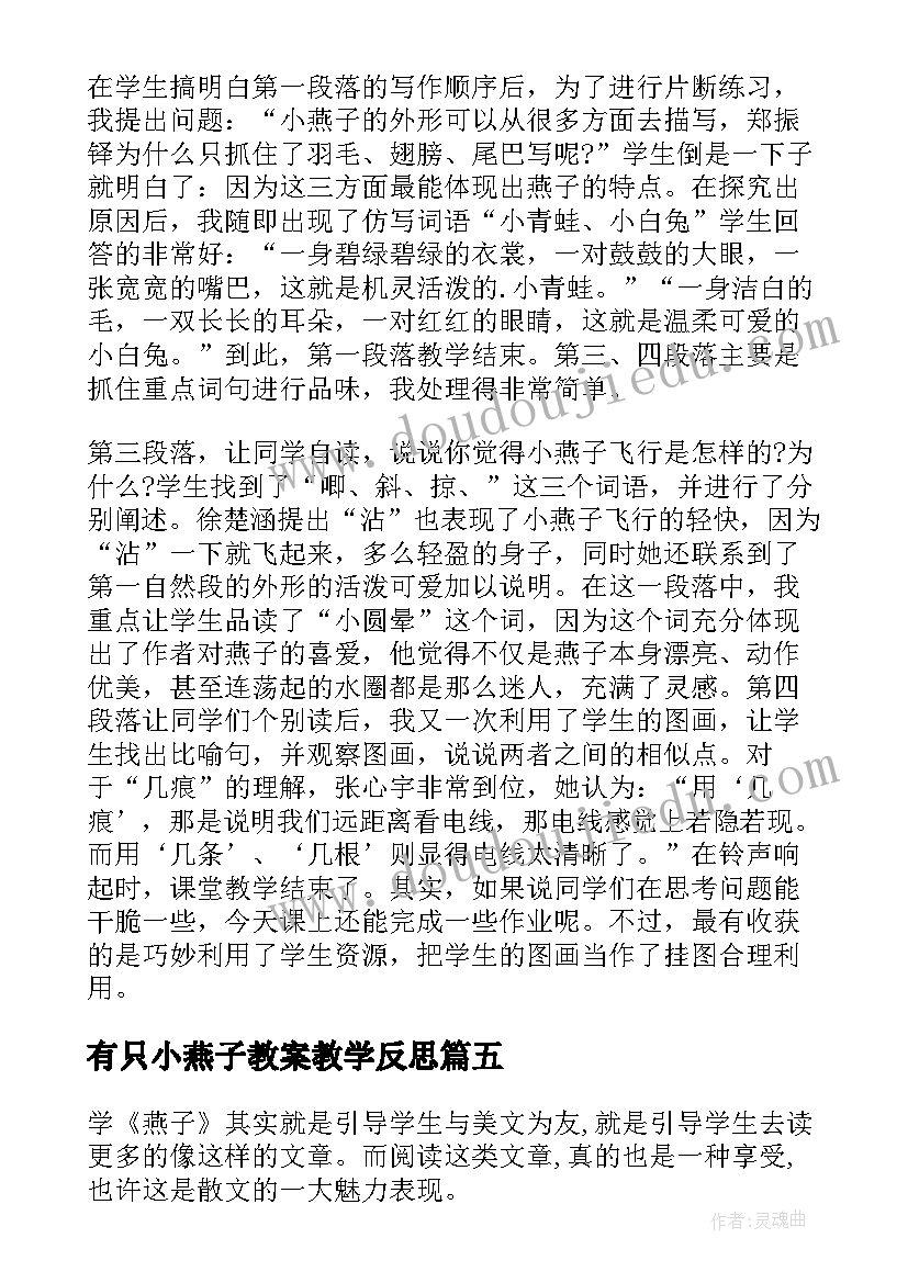 最新有只小燕子教案教学反思(实用5篇)