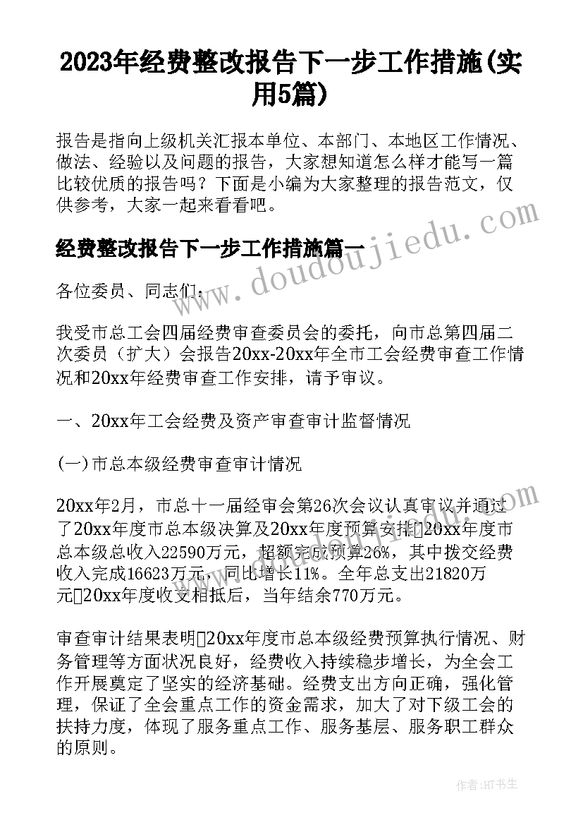 2023年经费整改报告下一步工作措施(实用5篇)