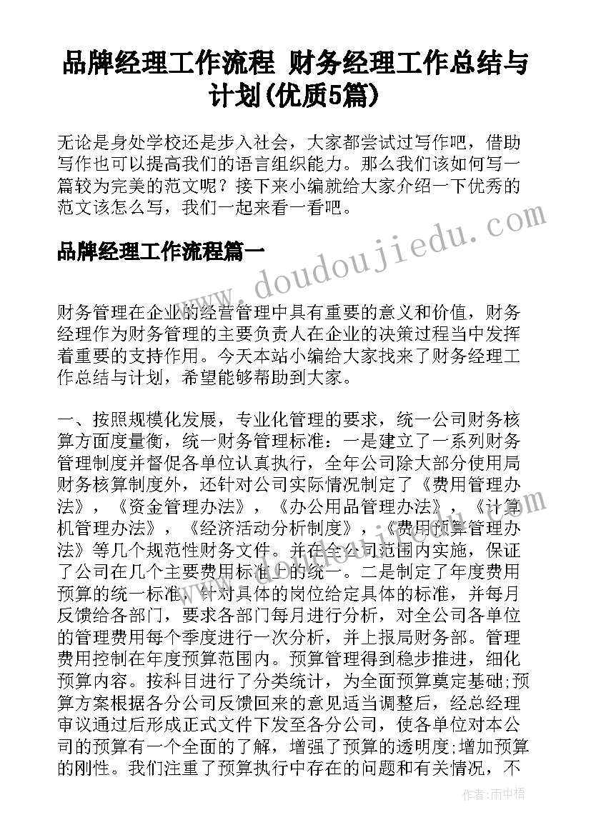 品牌经理工作流程 财务经理工作总结与计划(优质5篇)