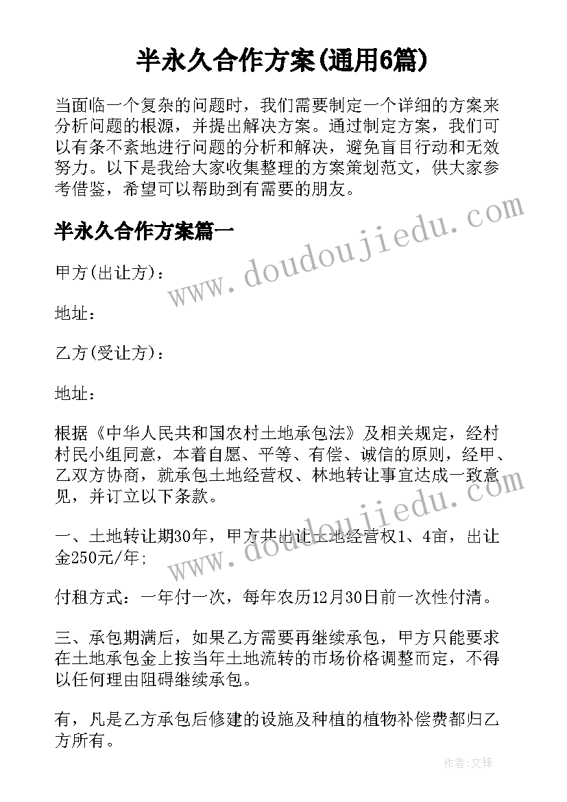 半永久合作方案(通用6篇)