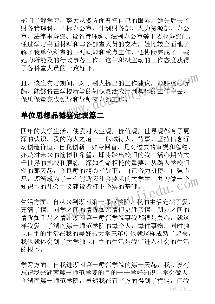 2023年单位思想品德鉴定表 单位个人思想鉴定评语(优秀10篇)