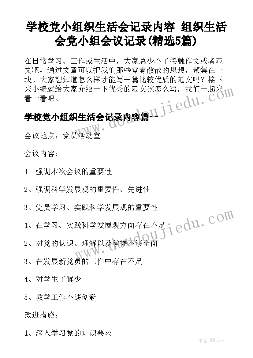 学校党小组织生活会记录内容 组织生活会党小组会议记录(精选5篇)