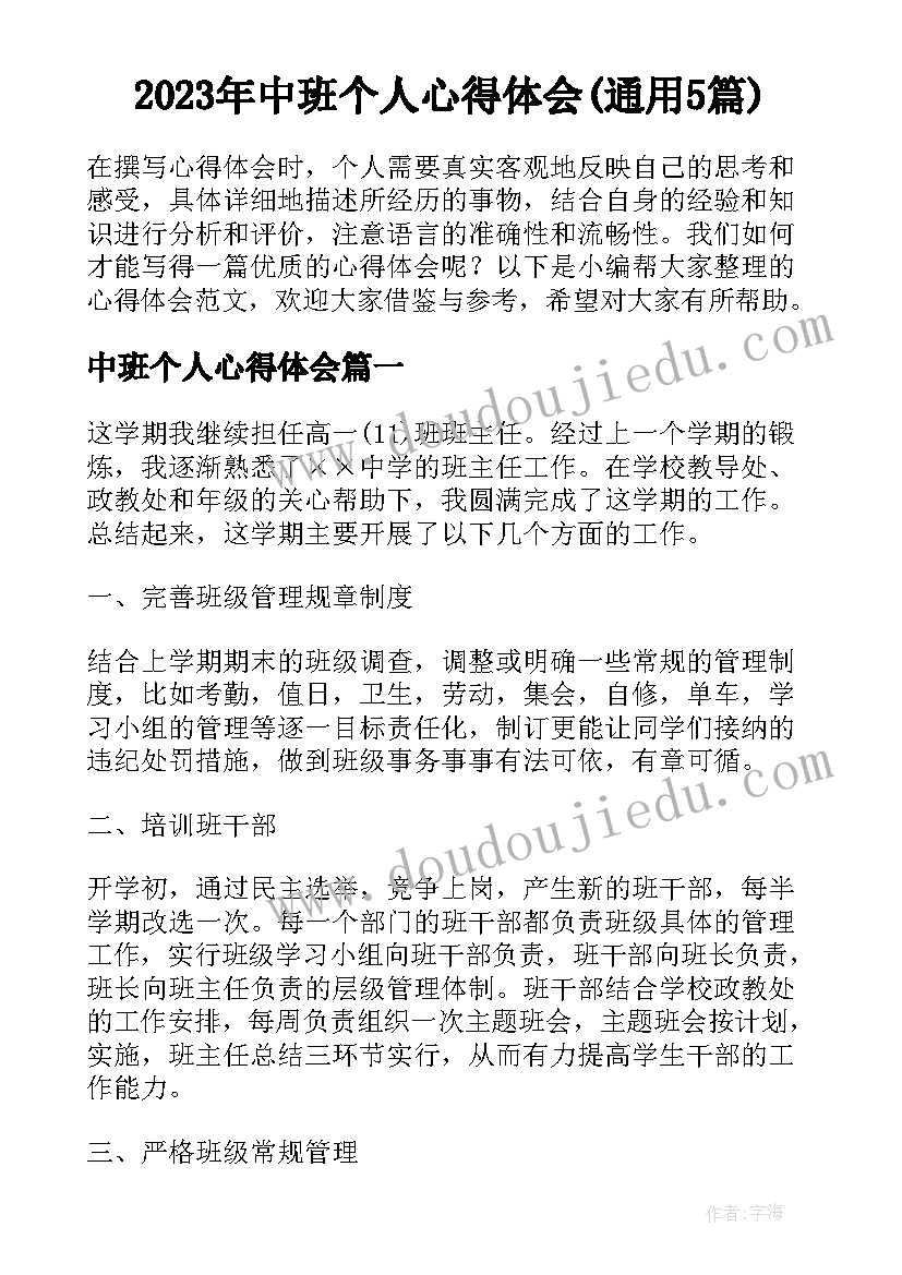 2023年中班个人心得体会(通用5篇)