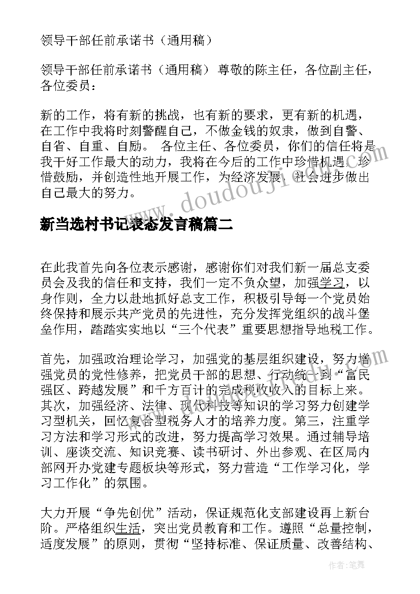 2023年新当选村书记表态发言稿 新当选人大主席表态发言稿(通用8篇)