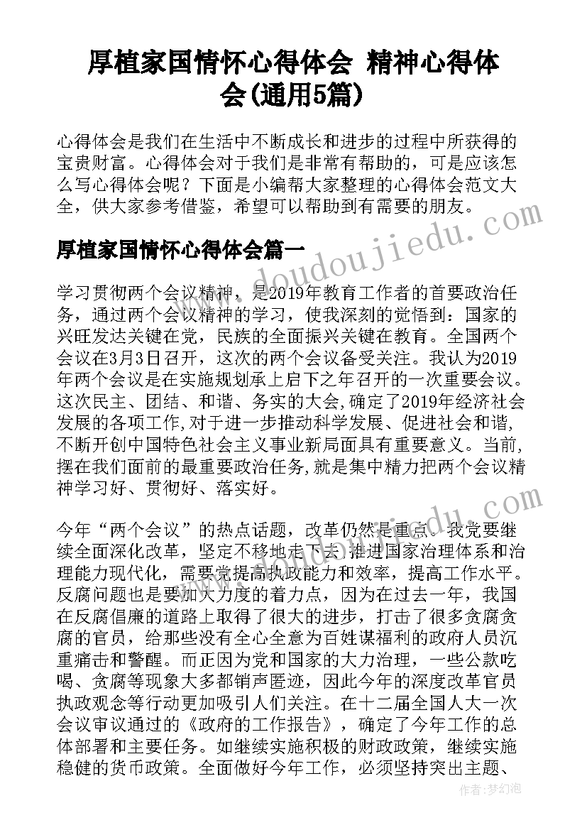 厚植家国情怀心得体会 精神心得体会(通用5篇)