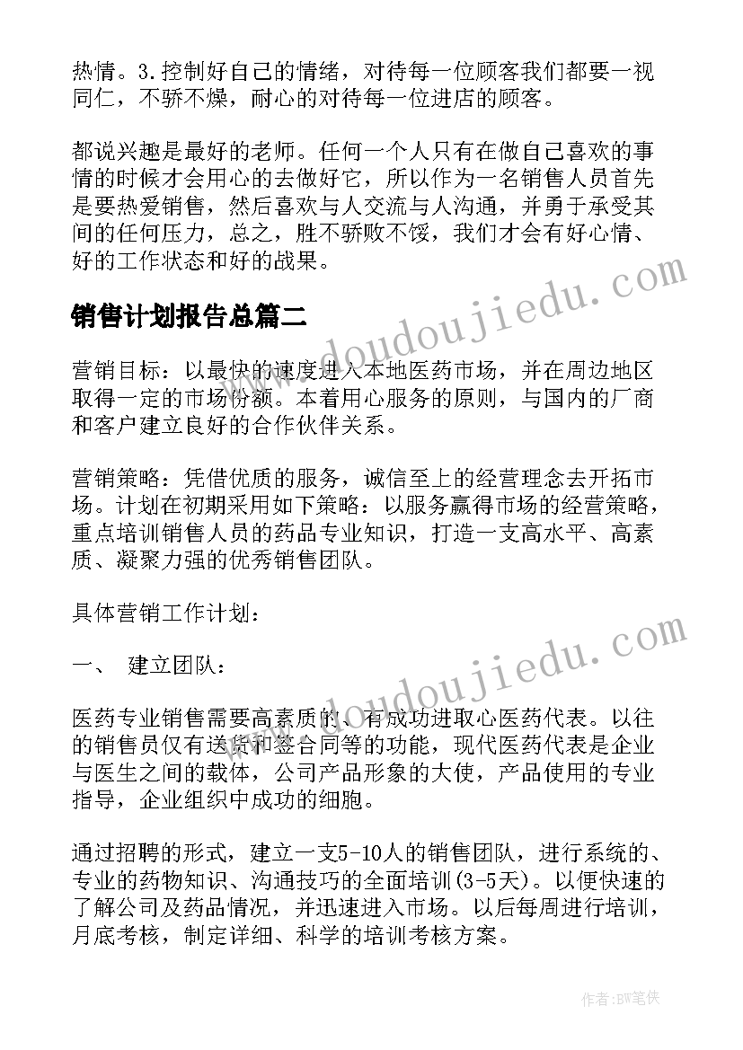 2023年销售计划报告总 销售月总结报告和下月计划(模板6篇)