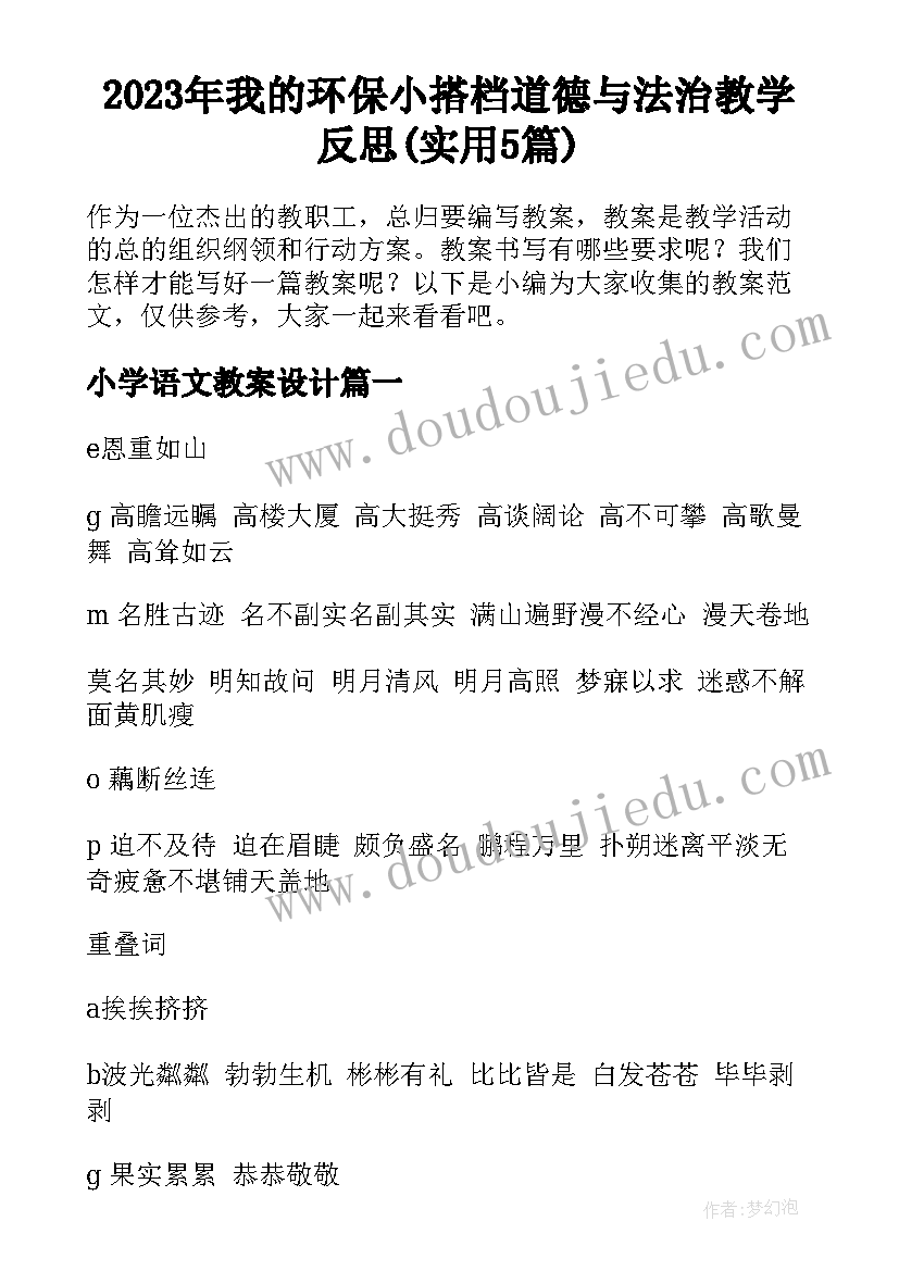 2023年我的环保小搭档道德与法治教学反思(实用5篇)