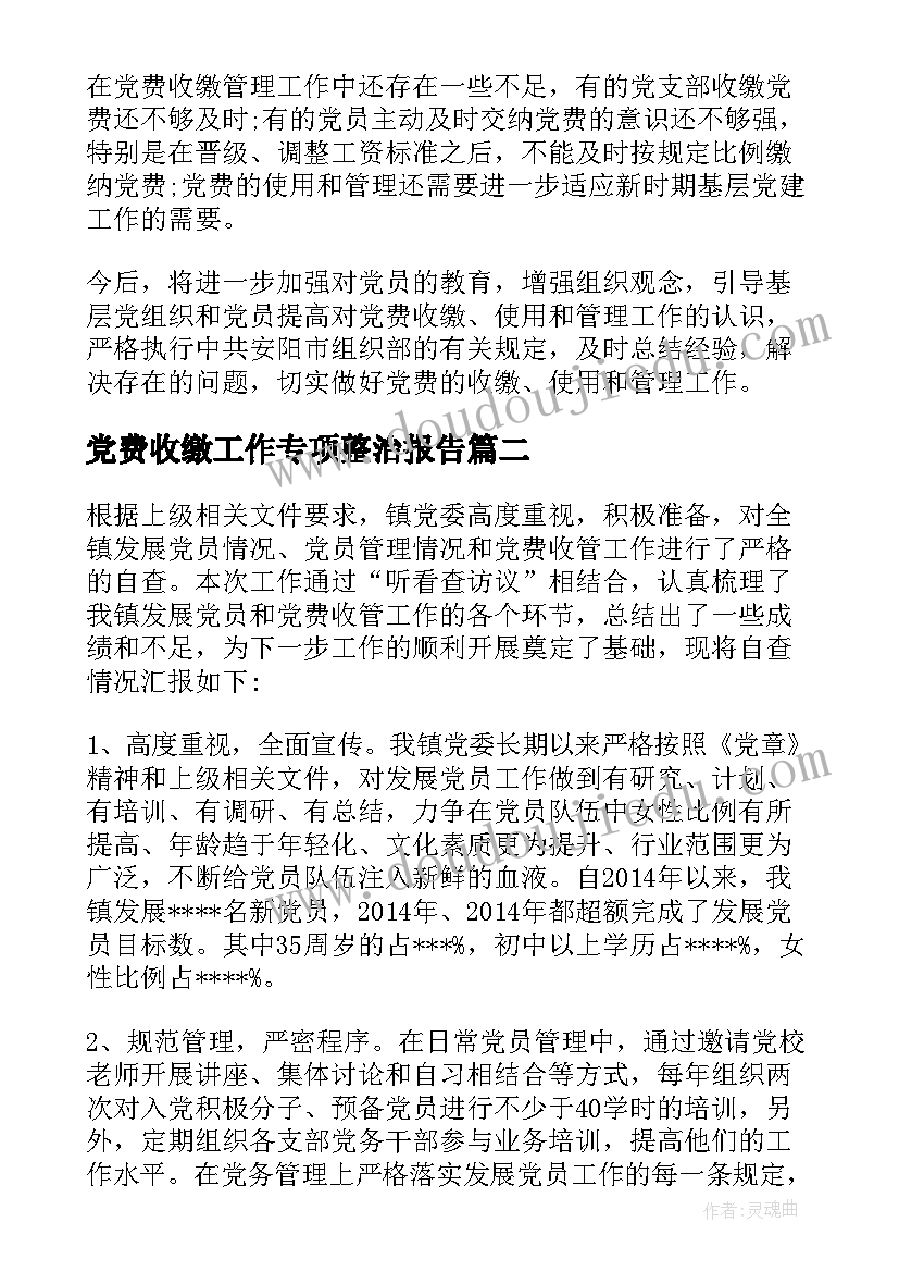 党费收缴工作专项整治报告(优秀5篇)