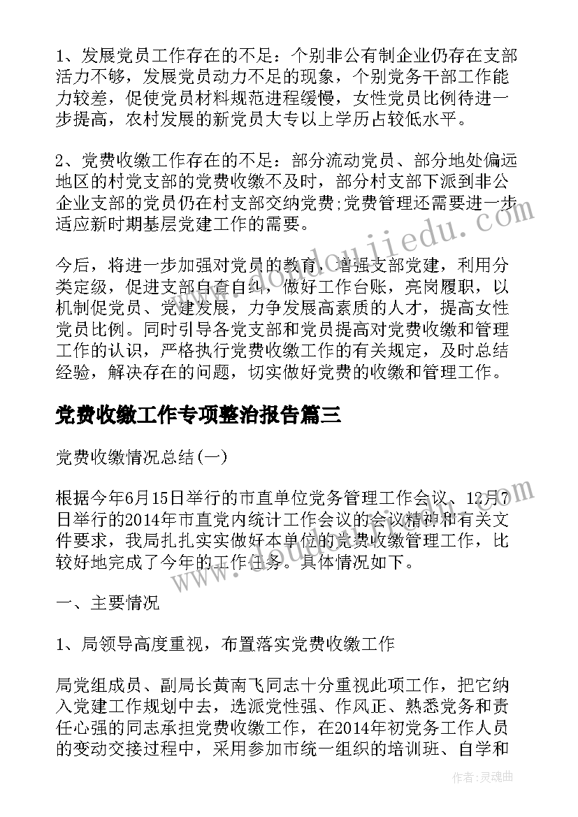 党费收缴工作专项整治报告(优秀5篇)