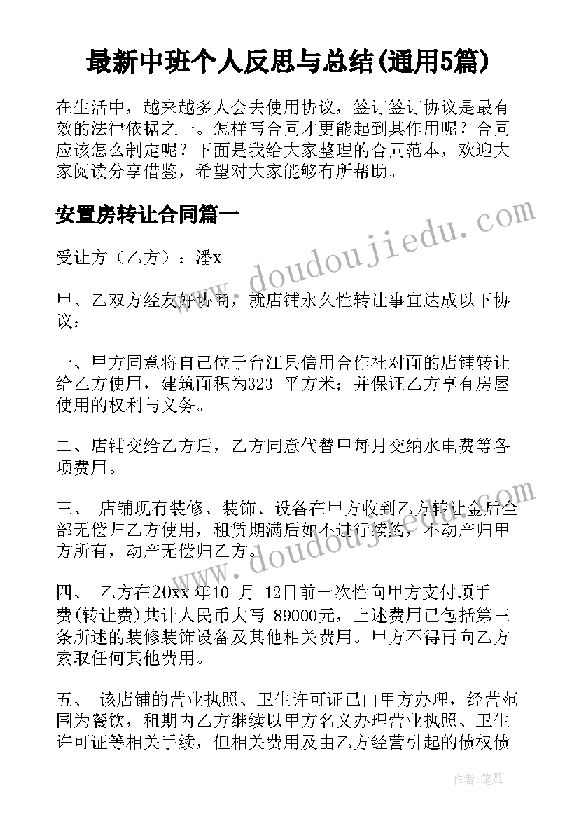 最新中班个人反思与总结(通用5篇)