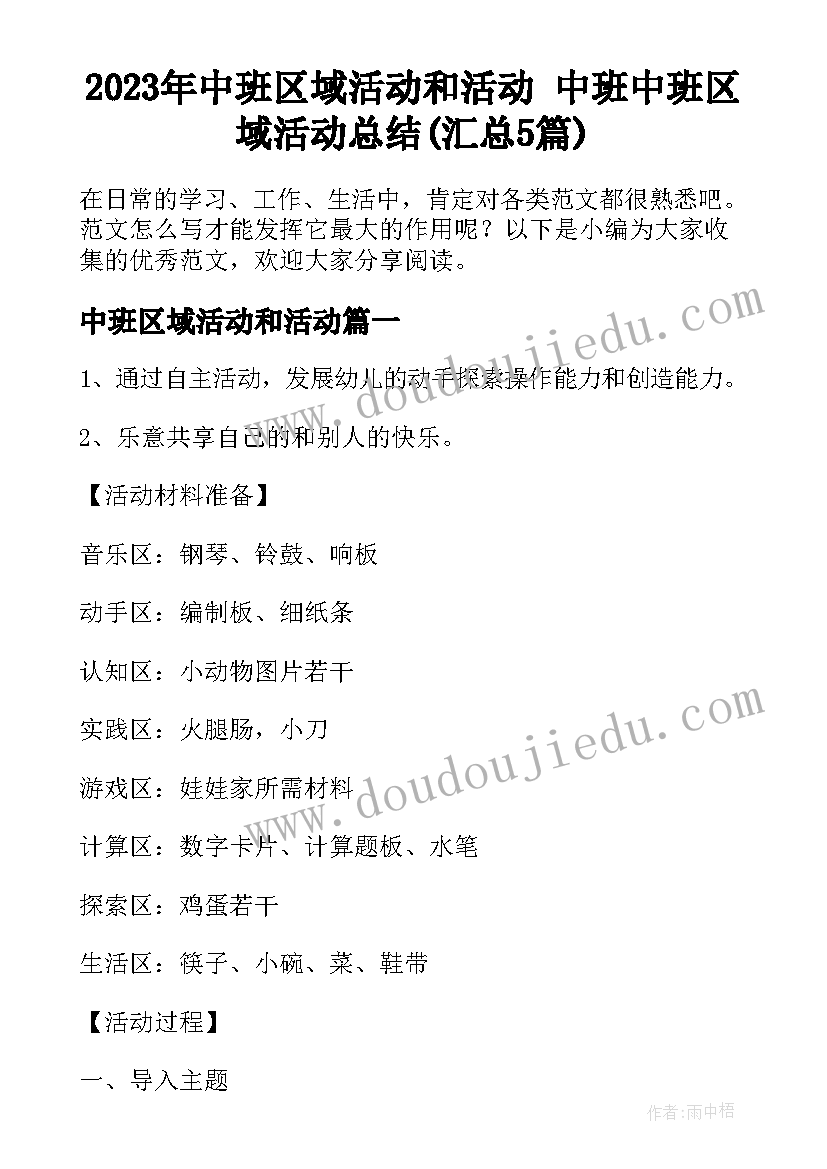 2023年中班区域活动和活动 中班中班区域活动总结(汇总5篇)