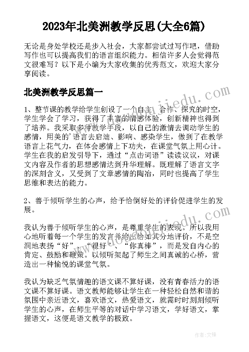 2023年北美洲教学反思(大全6篇)