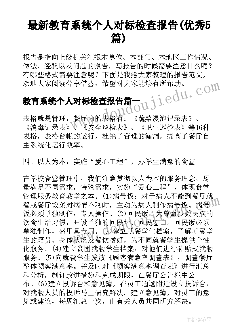 最新教育系统个人对标检查报告(优秀5篇)