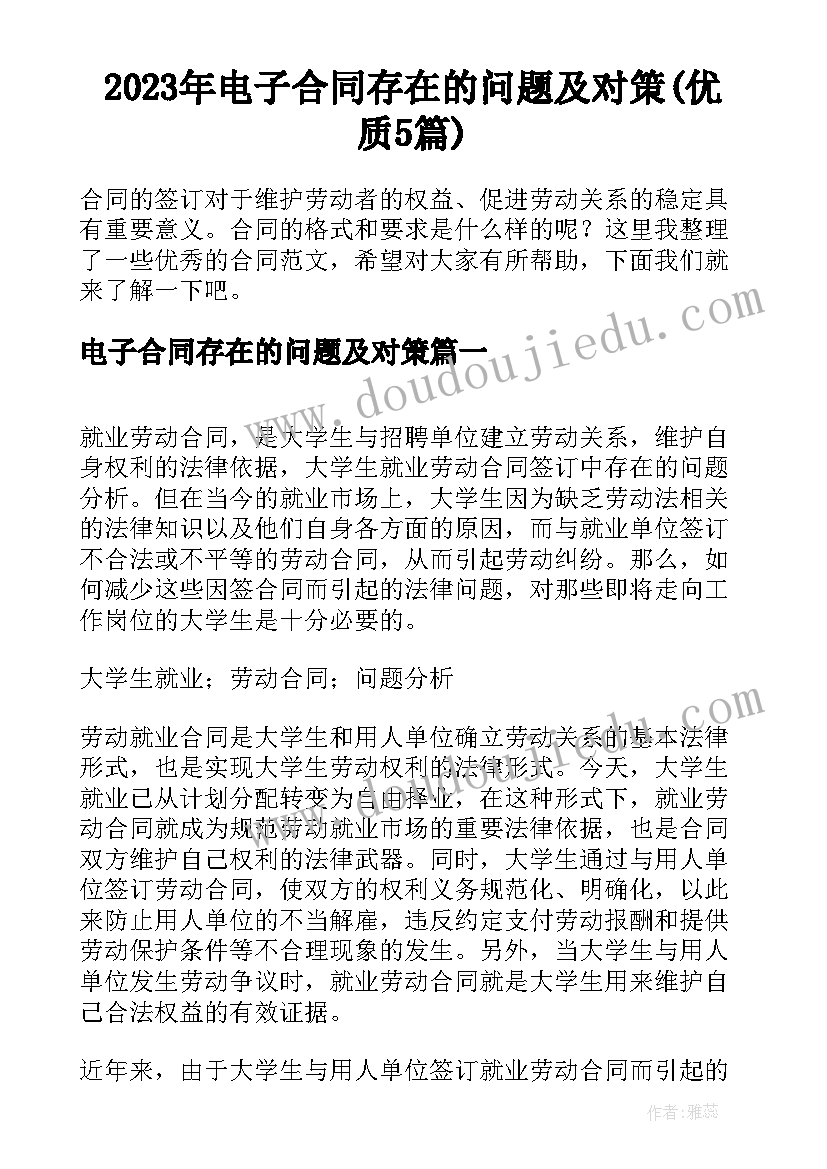 2023年电子合同存在的问题及对策(优质5篇)