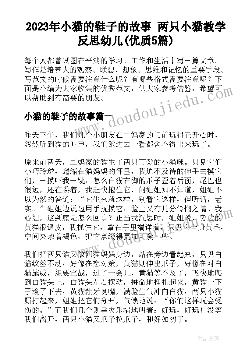 2023年小猫的鞋子的故事 两只小猫教学反思幼儿(优质5篇)