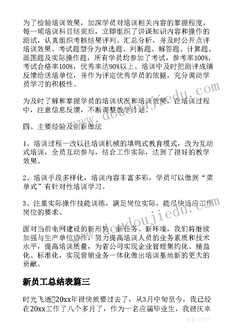 新员工总结表 新员工入职培训总结报告(通用6篇)