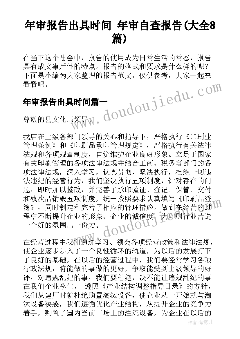 年审报告出具时间 年审自查报告(大全8篇)