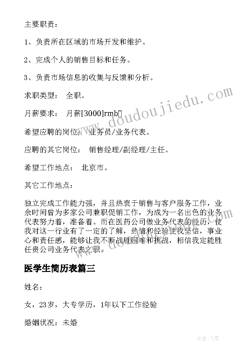 最新医学生简历表 应届医学生个人简历(精选5篇)