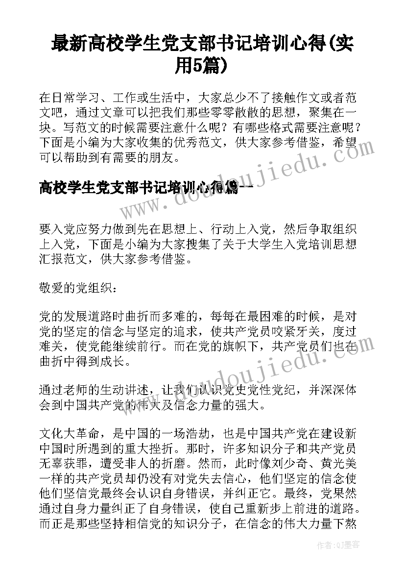 最新高校学生党支部书记培训心得(实用5篇)