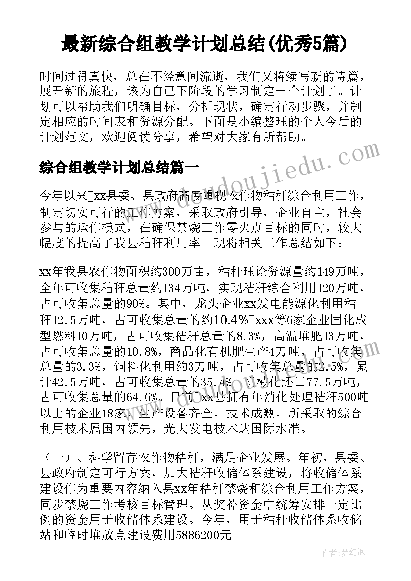 最新综合组教学计划总结(优秀5篇)