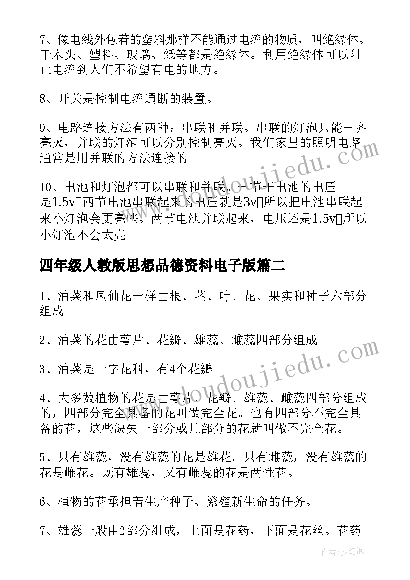 最新四年级人教版思想品德资料电子版 人教版四年级品德复习资料总结(优质5篇)