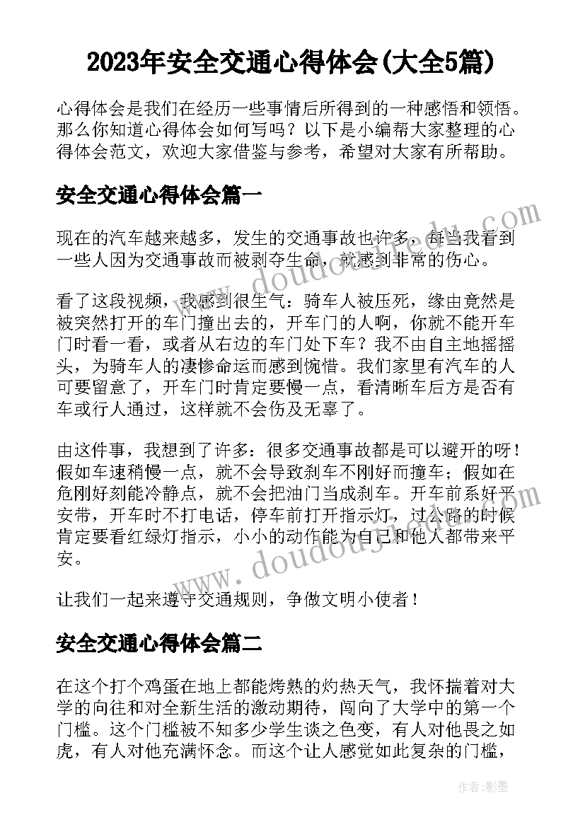 2023年安全交通心得体会(大全5篇)