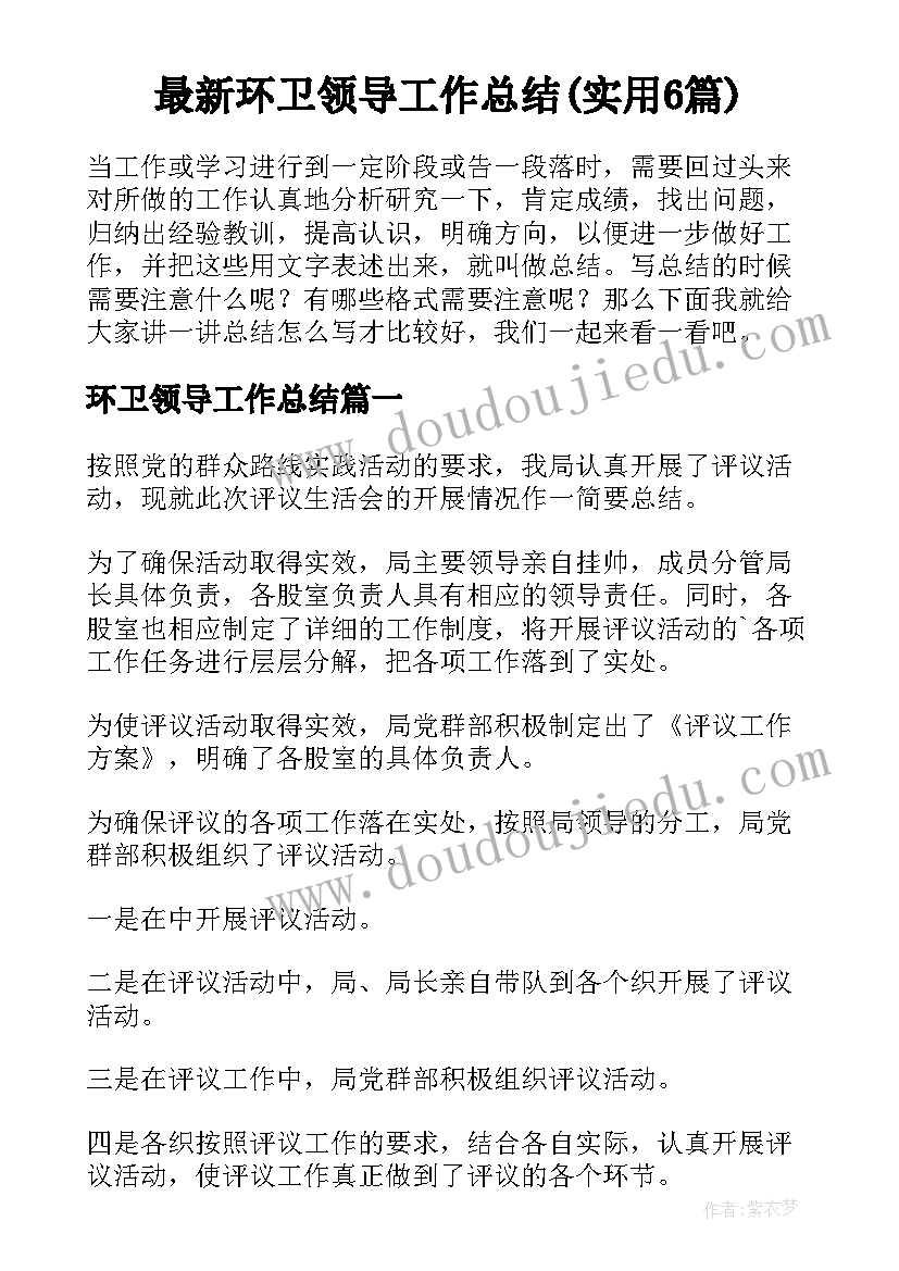 最新环卫领导工作总结(实用6篇)