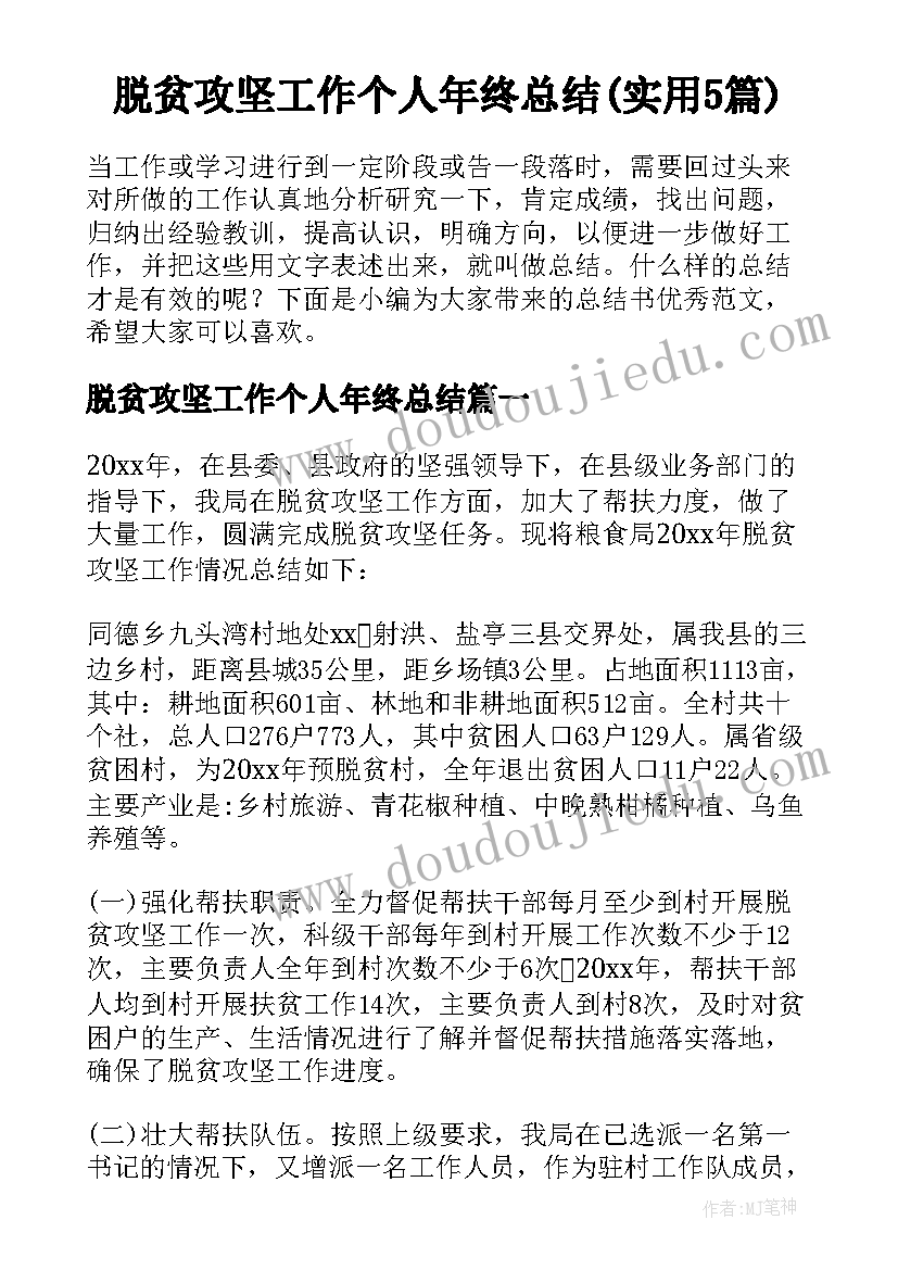 脱贫攻坚工作个人年终总结(实用5篇)