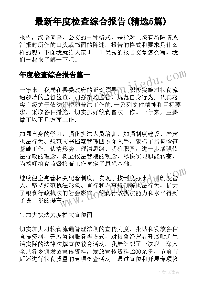 最新年度检查综合报告(精选5篇)