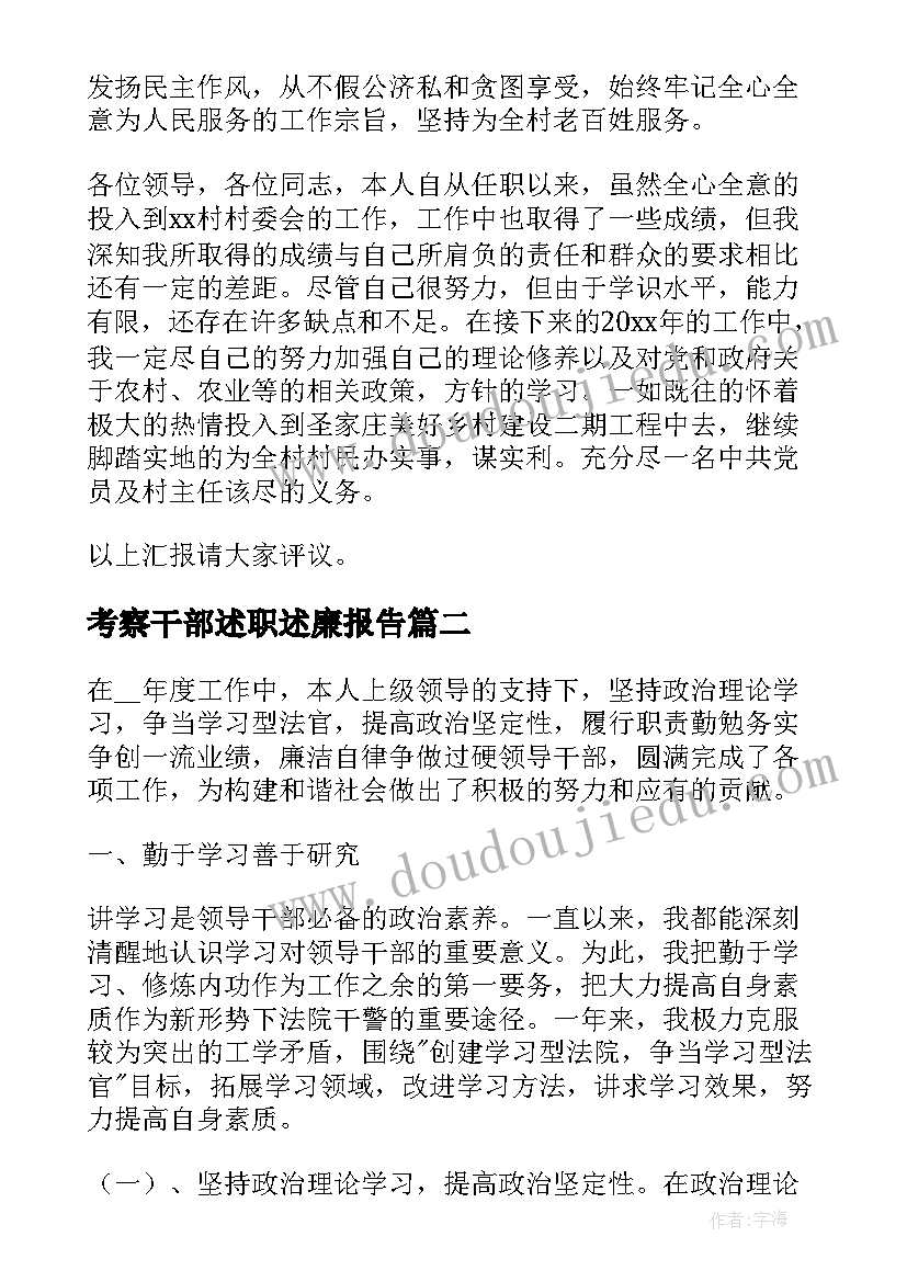 2023年考察干部述职述廉报告(通用10篇)