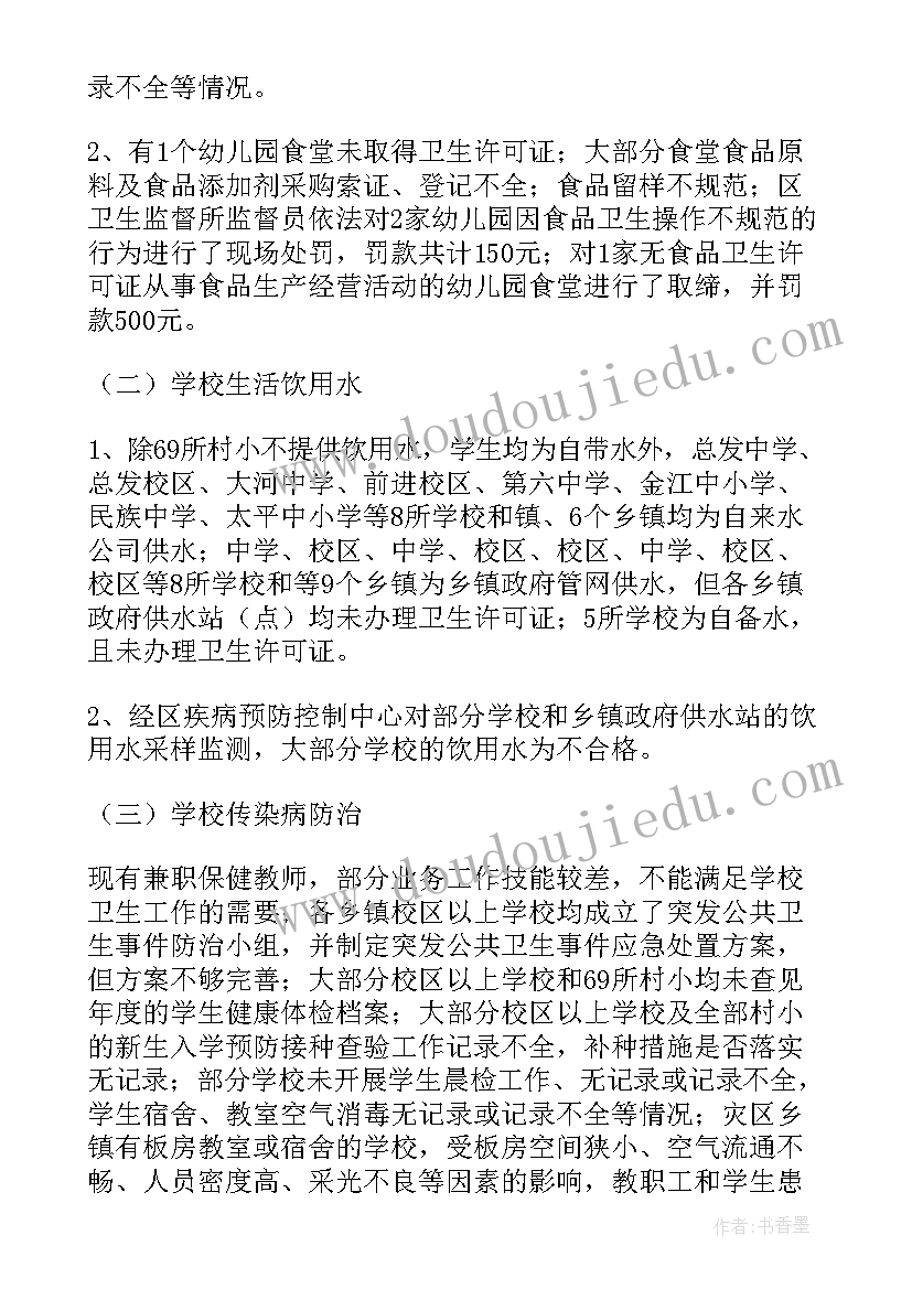 2023年学校卫生检查报告 学校卫生安全月自我检查报告(模板5篇)