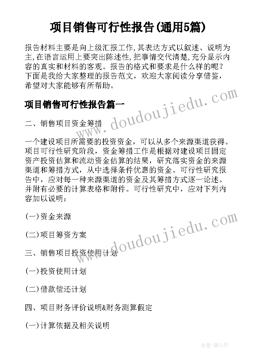 项目销售可行性报告(通用5篇)