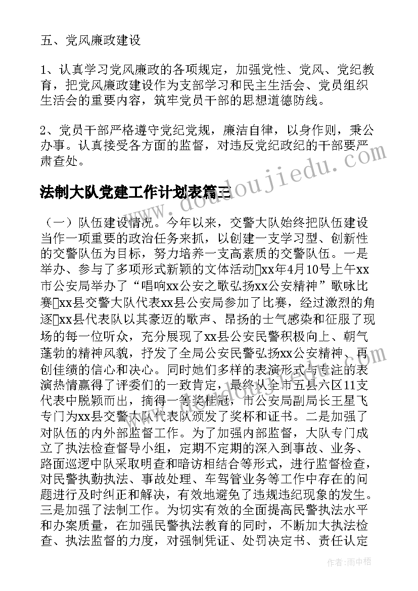 2023年法制大队党建工作计划表 交警大队党建工作总结及工作计划(优秀5篇)