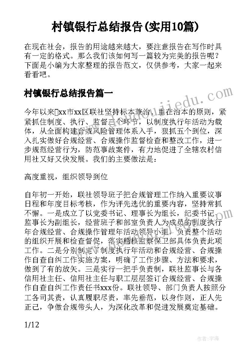 村镇银行总结报告(实用10篇)