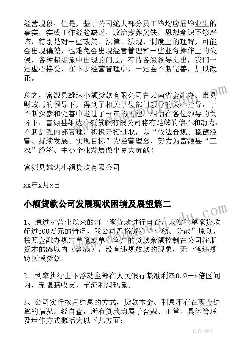 2023年小额贷款公司发展现状困境及展望 小额贷款公司自查报告(精选5篇)