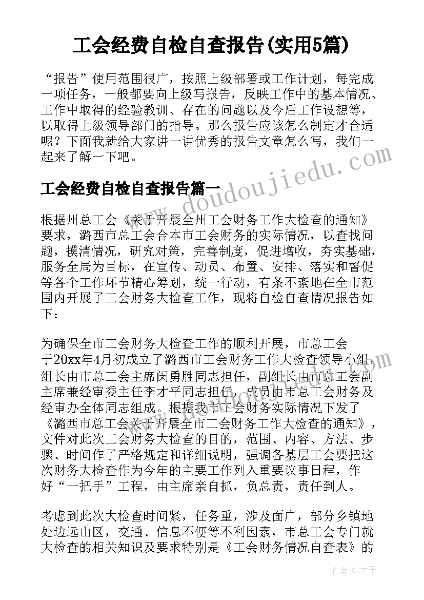 工会经费自检自查报告(实用5篇)