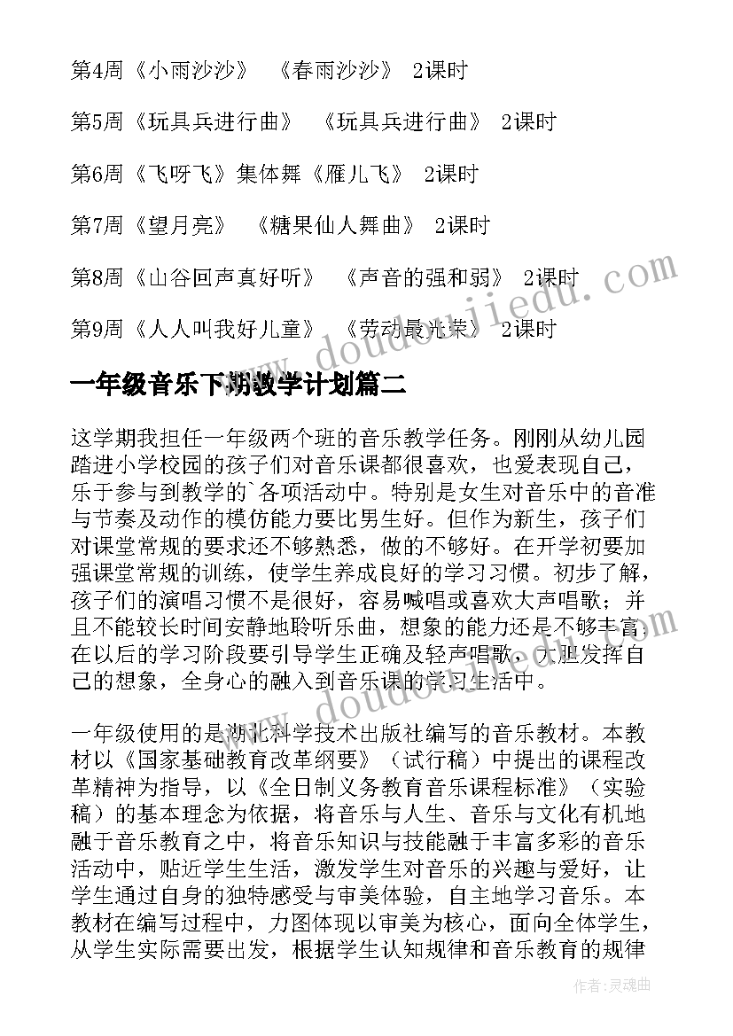 一年级音乐下期教学计划 一年级音乐教学计划(通用5篇)