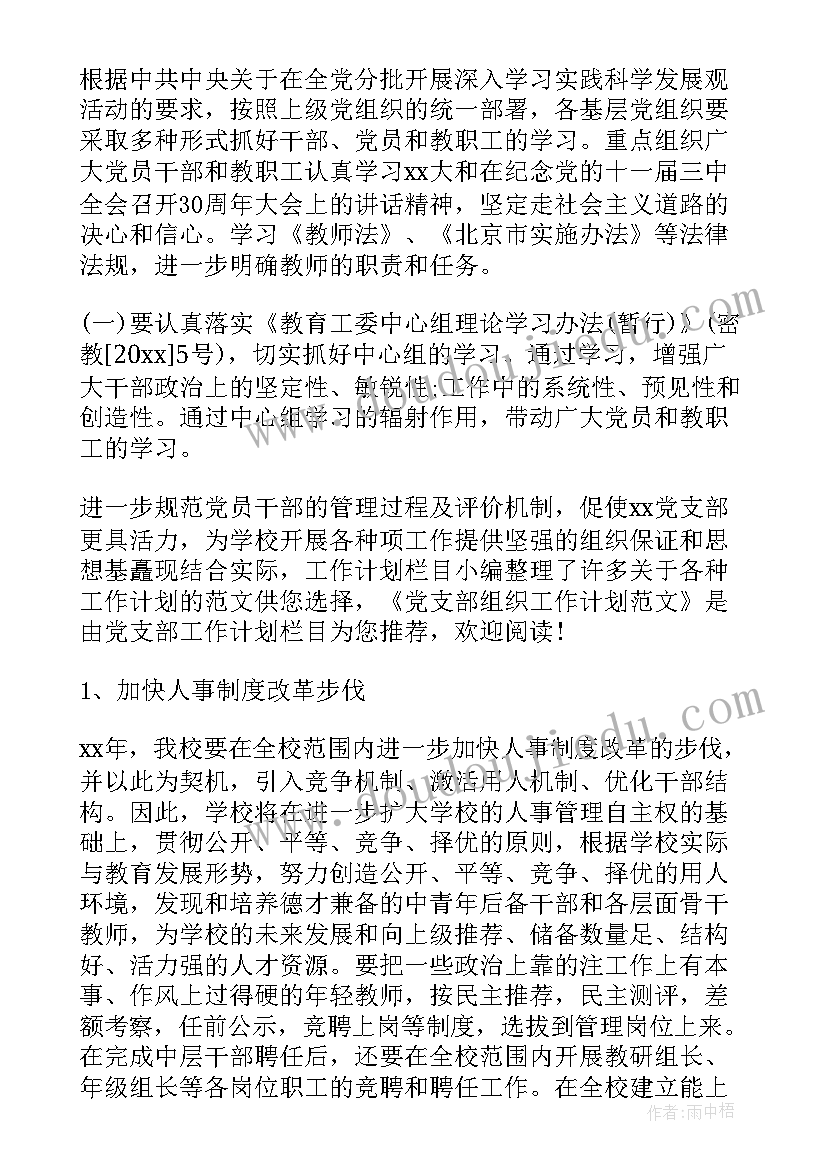 2023年党组织工作计划和实施方案(模板6篇)