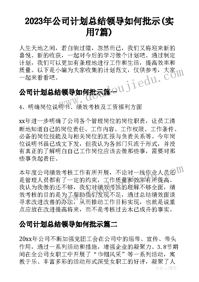 2023年公司计划总结领导如何批示(实用7篇)