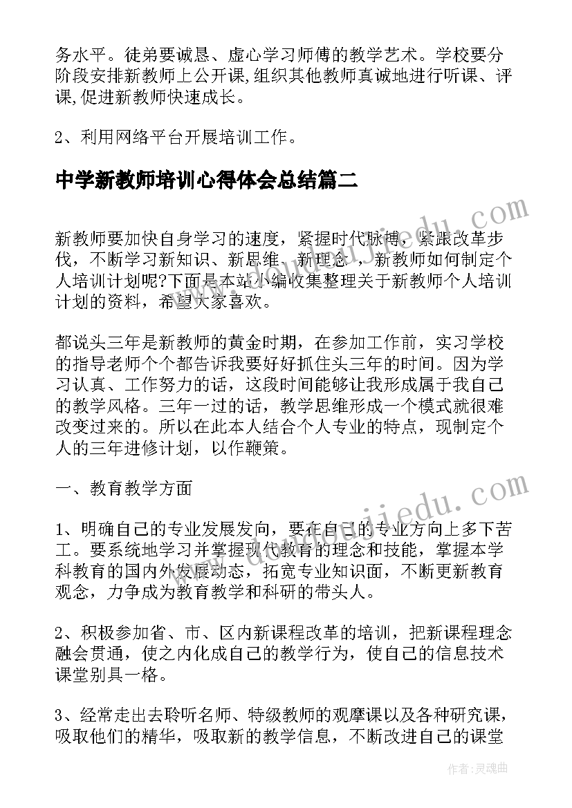 中学新教师培训心得体会总结 新教师个人培训计划(精选5篇)