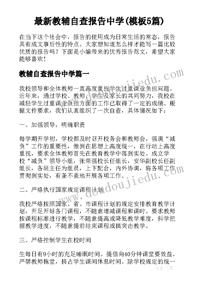 最新教辅自查报告中学(模板5篇)