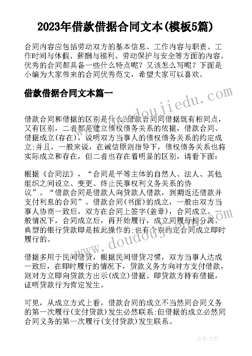 2023年借款借据合同文本(模板5篇)