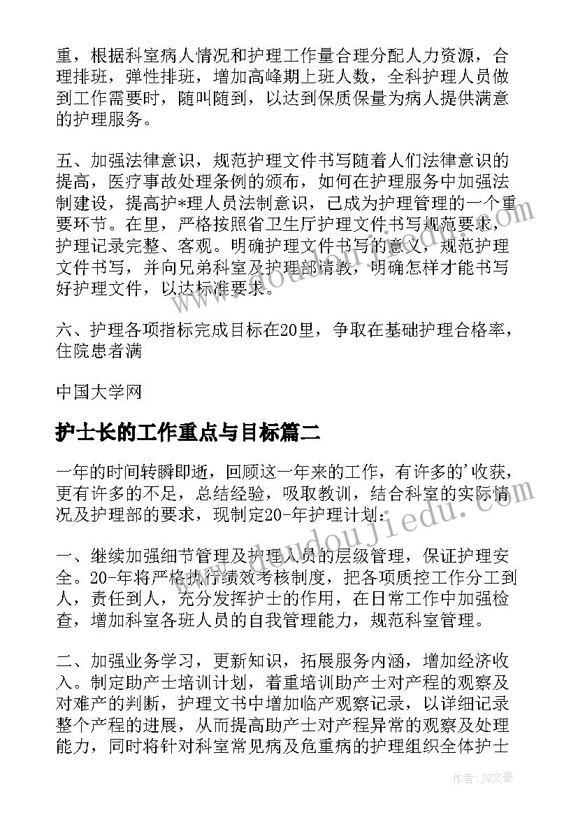 2023年护士长的工作重点与目标 医院护士长的年度工作计划(精选5篇)