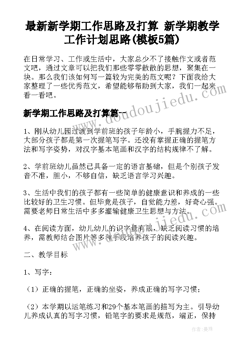 最新新学期工作思路及打算 新学期教学工作计划思路(模板5篇)