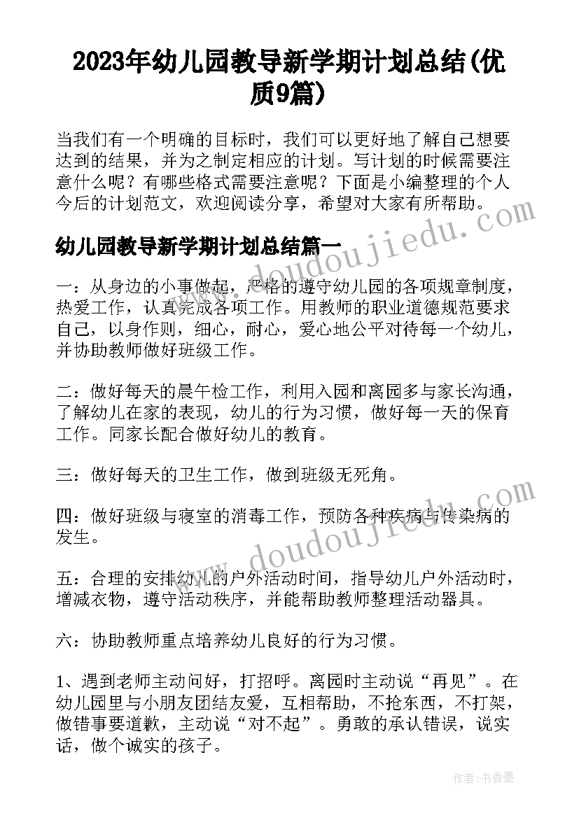 2023年幼儿园教导新学期计划总结(优质9篇)