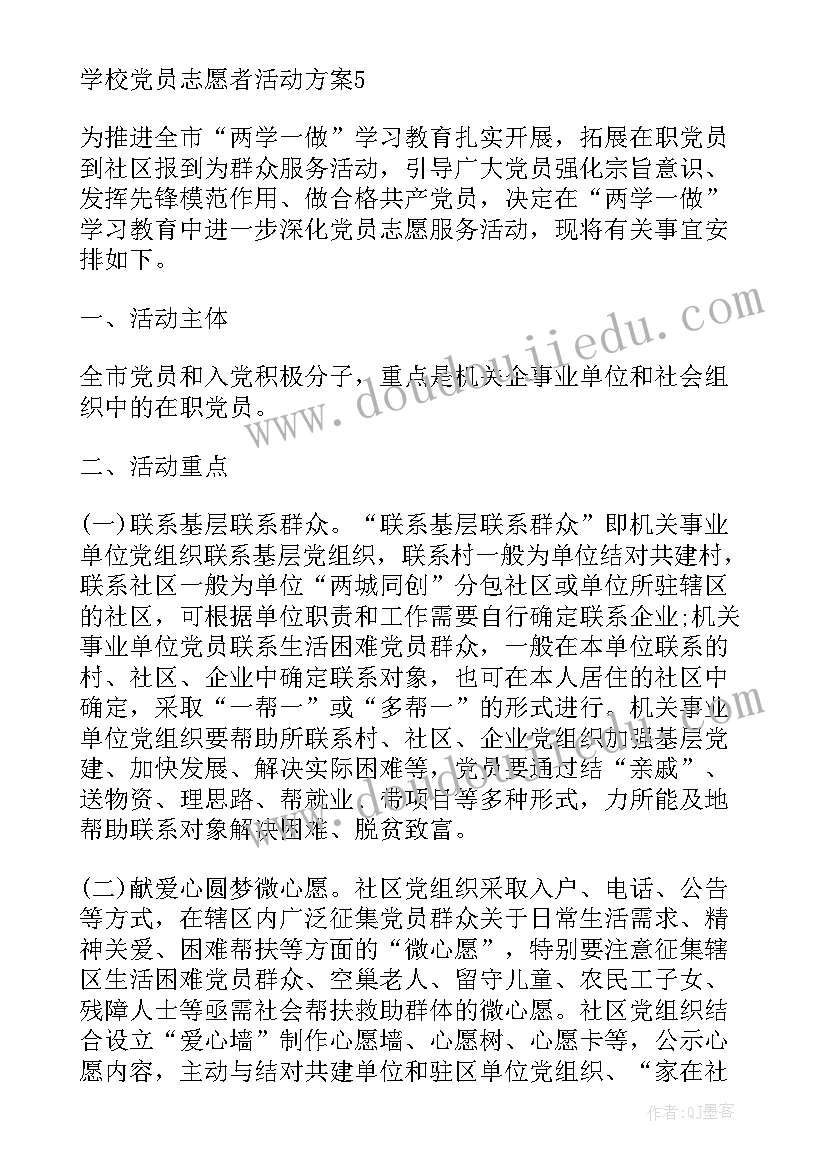 带党员做志愿者活动方案 党员志愿者活动方案(优秀5篇)