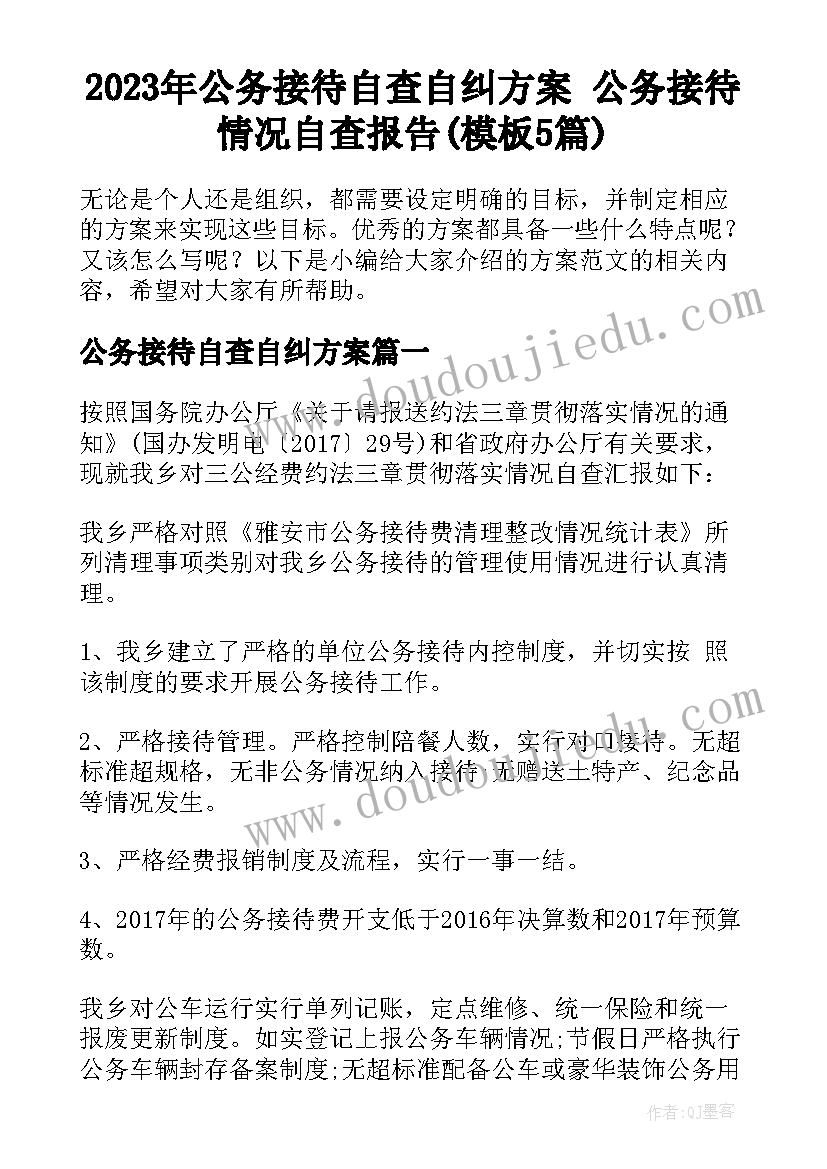 2023年公务接待自查自纠方案 公务接待情况自查报告(模板5篇)