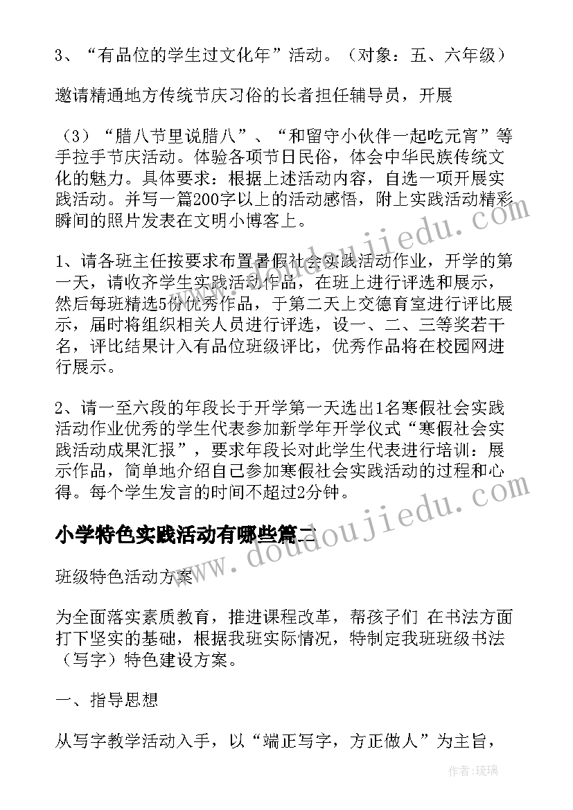 2023年小学特色实践活动有哪些 小学寒假特色实践活动方案(大全5篇)