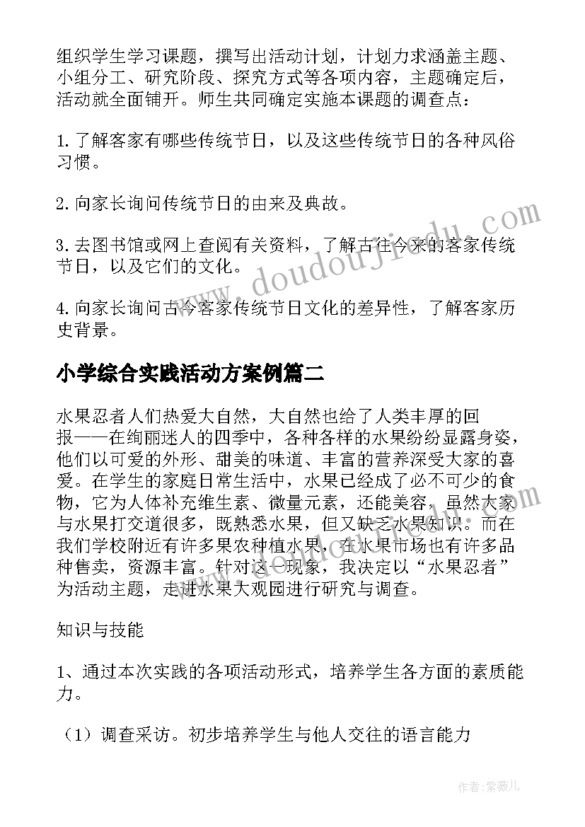 最新小学综合实践活动方案例 小学综合实践活动方案(汇总9篇)